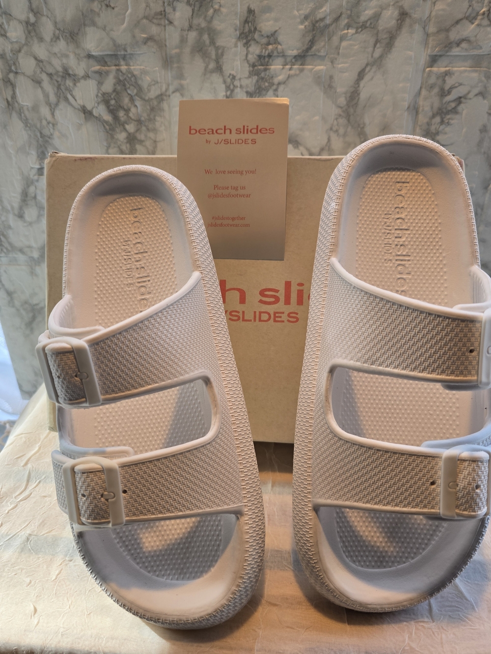 NIB J/Slides Beach Slides "SoCool" Double Buckle – White (Size 10)